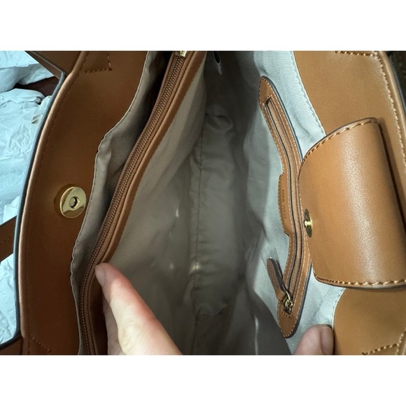 NWT Nine West Sutton Place Tote Bag Caramel Canvas Woven Cage WGN111623 - Picture 12 of 14